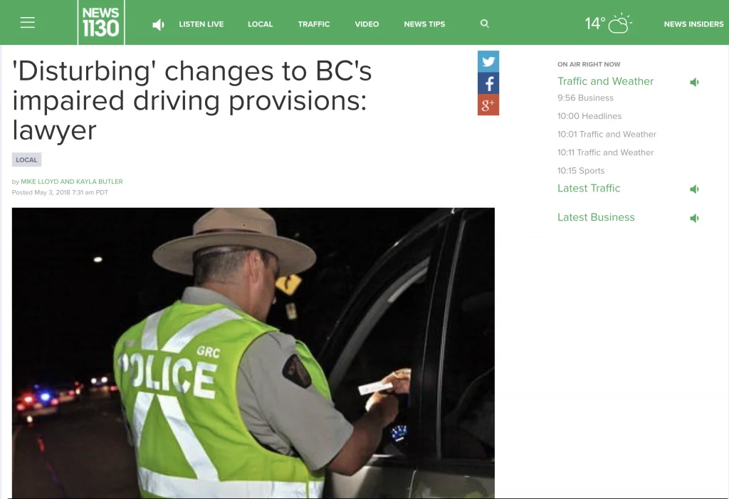 Kyla Lee on News 1130: ‘Disturbing’ changes to BC’s impaired driving provisions