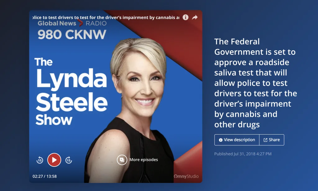 Paul Doroshenko on The Lynda Steele Show regarding the new approved roadside drug testing device Paul Doroshenko on The Lynda Steele Show regarding the new approved roadside drug testing device