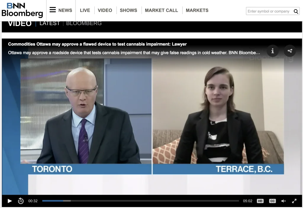 Kyla Lee on BNN Bloomberg: Ottawa may approve a flawed device to test cannabis impairment Kyla Lee on BNN Bloomberg: Ottawa may approve a flawed device to test cannabis impairment