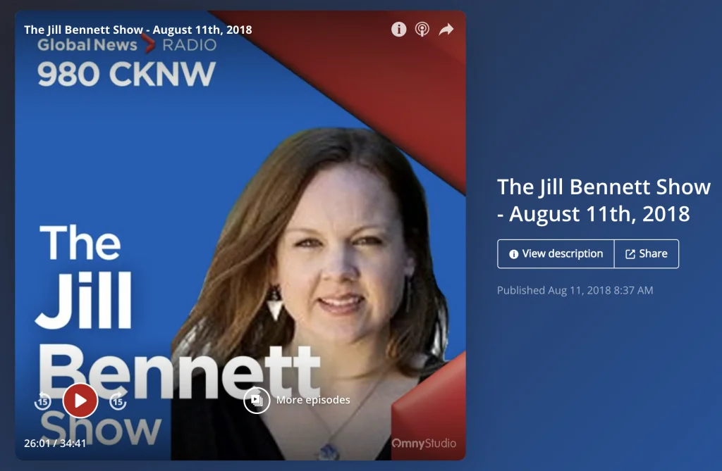 Kyla Lee on The Jill Bennett Show regarding the cannabis impaired driving study