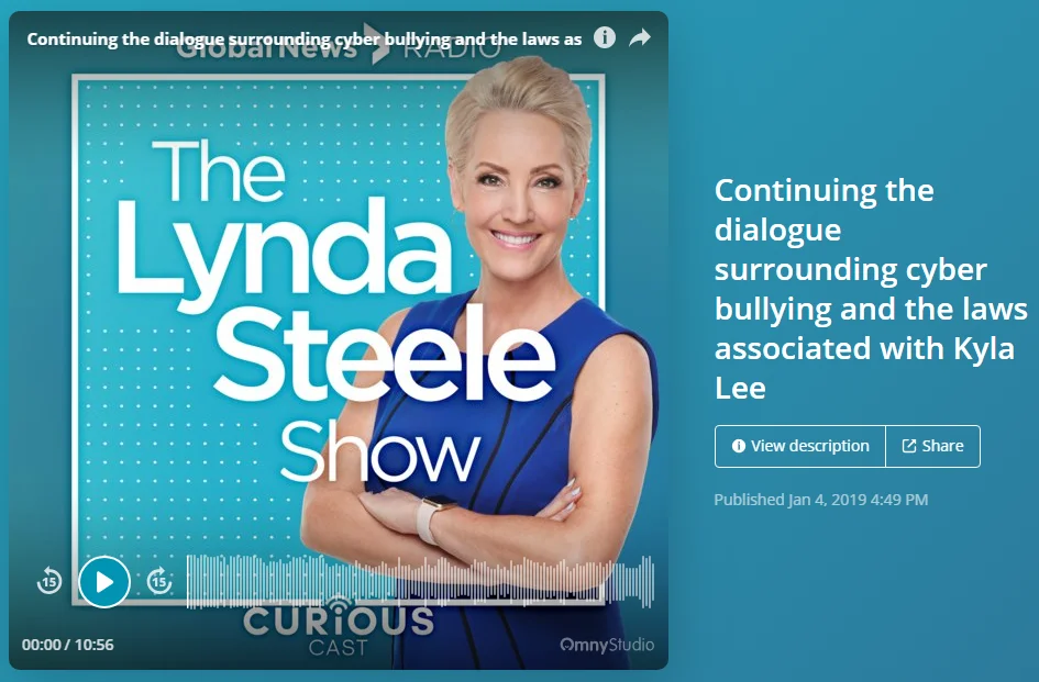 Kyla Lee on The Lynda Steele Show regarding Cyberbullying